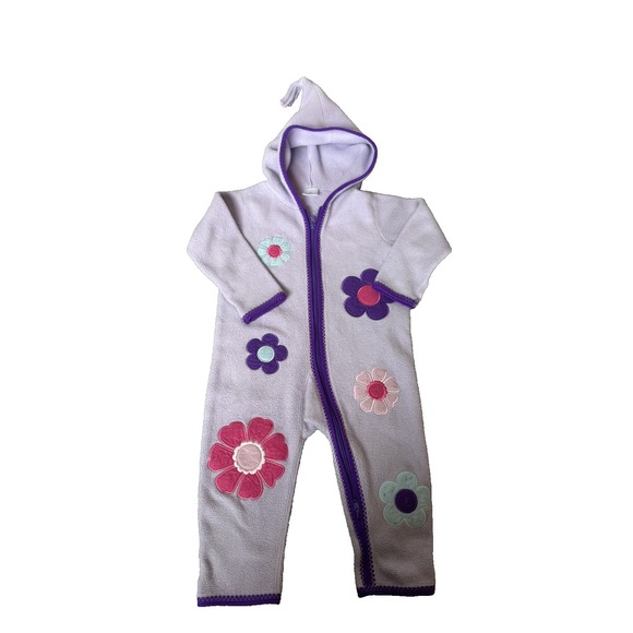 Hanna Andersson Other - Hanna Andersson Floral Lavender Zip Up Hooded Sleeper Playsuit Sz 30 / 12-18 Mos